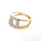 Letter "D" Ring - Contemporary 14k Yellow & White Gold Initial Monogram .14 CTW Diamonds - Circa 1990s Era Size 3 3/4 Statement Fine Jewelry