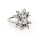 Diamond Bypass Ring - Mid Century Era 14k White Gold .22 CTW Floral Spray - Vintage 1950s Size 4 1/2 Leaf Cluster Fine Sweetheart Jewelry