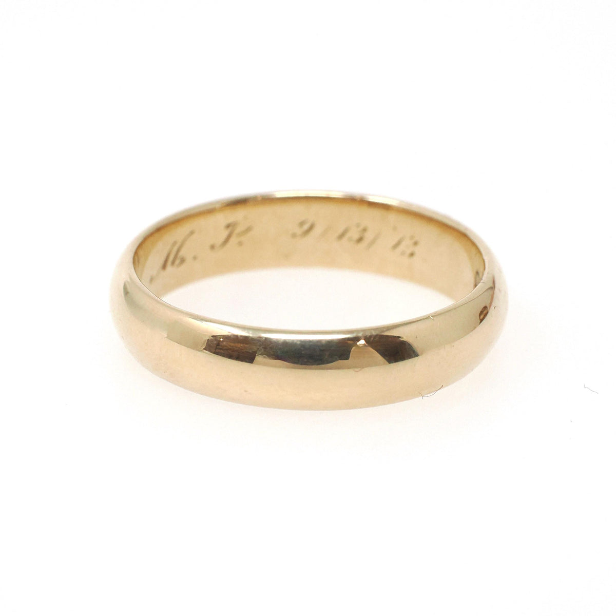 Edwardian Wedding Band - Antique 14k Yellow Gold 4.7MM Half Round Ring - Dated 1913 Size 9 1/2 Inscribed MJ R+J Bridal Fine Stacking Jewelry