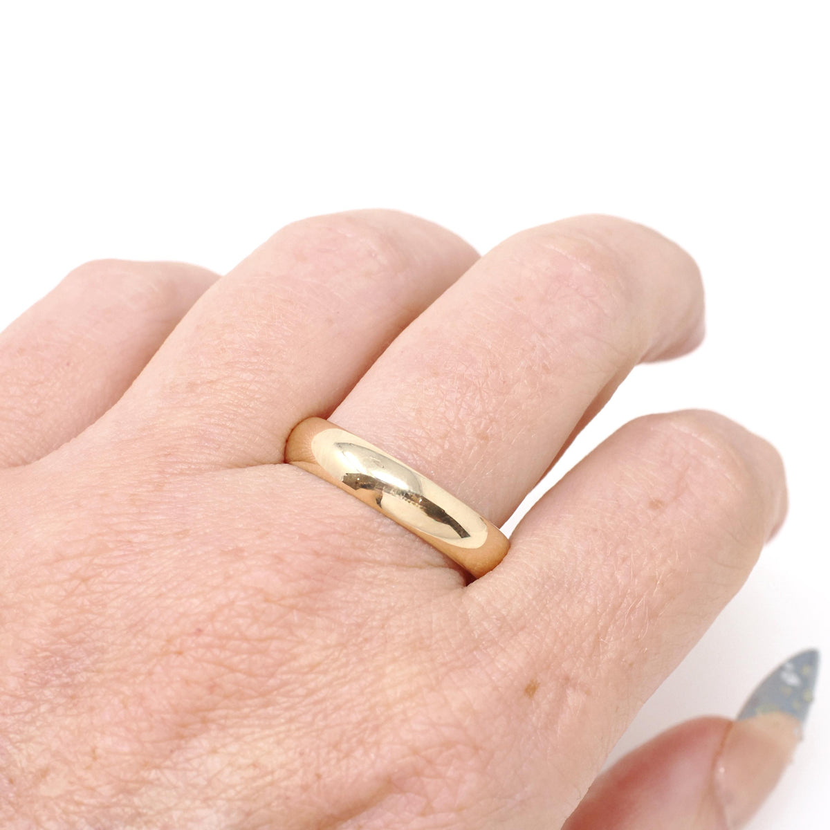 Edwardian Wedding Band - Antique 14k Yellow Gold 4.7MM Half Round Ring - Dated 1913 Size 9 1/2 Inscribed MJ R+J Bridal Fine Stacking Jewelry