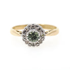 Antique Flower Ring - Edwardian 18k Yellow & White Gold Green Sapphire Gemstone .04 CTW Diamonds - Circa 1910s Size 5 3/4 Halo Fine Jewelry