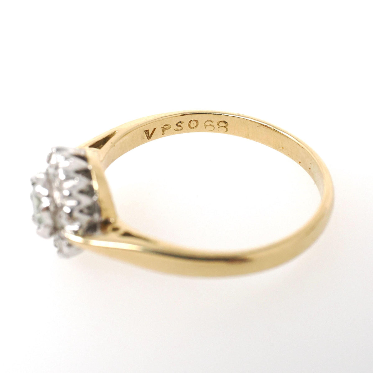 Antique Flower Ring - Edwardian 18k Yellow & White Gold Green Sapphire Gemstone .04 CTW Diamonds - Circa 1910s Size 5 3/4 Halo Fine Jewelry