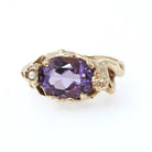 Art Nouveau Style Ring - Contemporary 14k Yellow Gold Natural Purple Amethyst Gemstone - Size 7.25 Romance Floral Female Figure Fine Jewelry