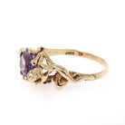 Art Nouveau Style Ring - Contemporary 14k Yellow Gold Natural Purple Amethyst Gemstone - Size 7.25 Romance Floral Female Figure Fine Jewelry