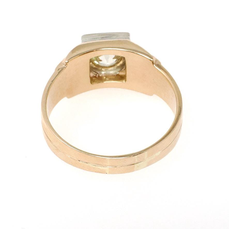 Vintage Diamond Ring - Mid Century 14k Yellow & White Gold Unisex .85 CT Engagement - Circa 1950s Era Size 11 Two Tone Wedding Jewelry