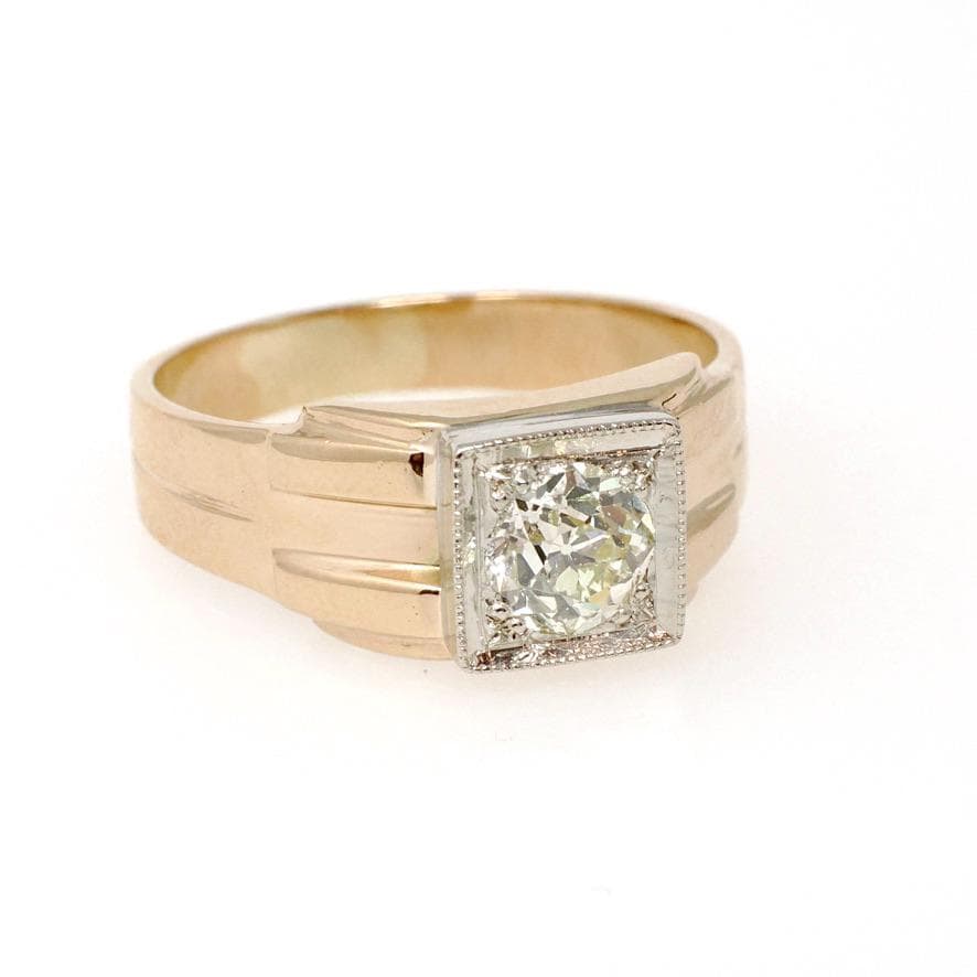 Vintage Diamond Ring - Mid Century 14k Yellow & White Gold Unisex .85 CT Engagement - Circa 1950s Era Size 11 Two Tone Wedding Jewelry