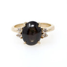 Black Star Sapphire Ring - Contemporary 14k Yellow Gold Natural 3.18 CT Gemstone - Modern Estate Circa 1990s Size 5 1/4 Diamond Fine Jewelry