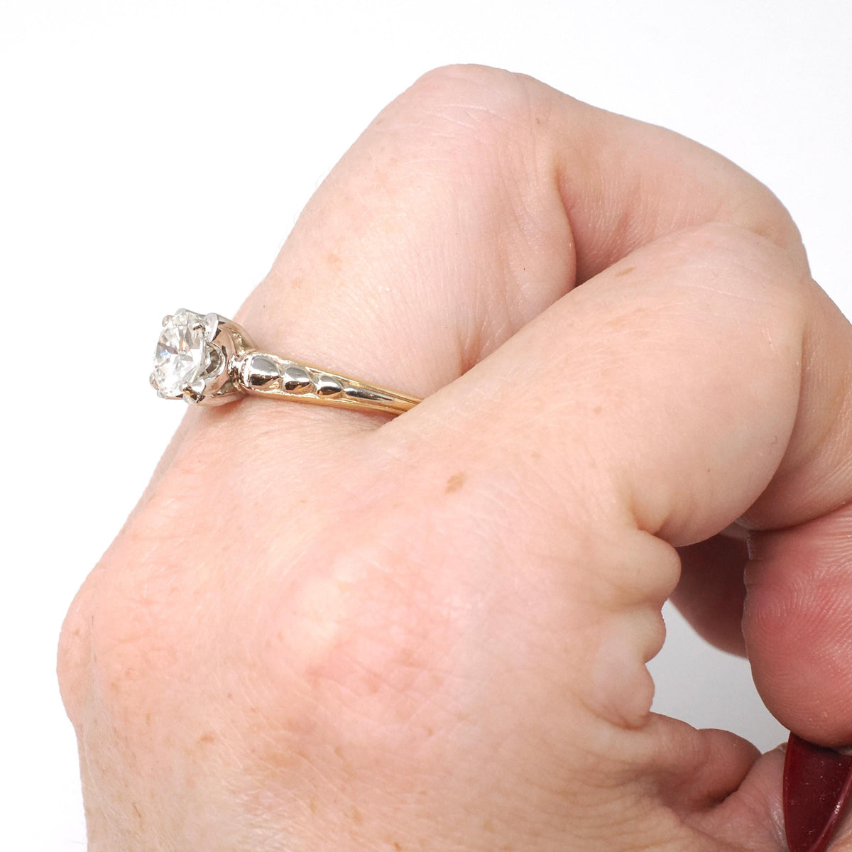 Vintage Diamond Ring - Mid Century 14k Yellow & White Gold .83 CT Natural Round Solitaire - Circa 1950s Size 8 1/2 Fine Engagement Jewelry
