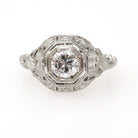 Antique Diamond Ring - Art Deco Platinum .61 CTW Octagonal Natural Gemstone Filigree Engagement - Circa 1920s Era Size 5 1/2 Fine Jewelry