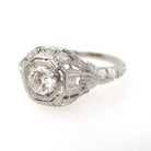 Antique Diamond Ring - Art Deco Platinum .61 CTW Octagonal Natural Gemstone Filigree Engagement - Circa 1920s Era Size 5 1/2 Fine Jewelry