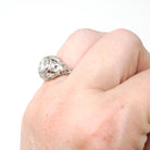 Antique Diamond Ring - Art Deco Platinum .61 CTW Octagonal Natural Gemstone Filigree Engagement - Circa 1920s Era Size 5 1/2 Fine Jewelry