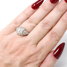 Antique Diamond Ring - Art Deco Platinum .61 CTW Octagonal Natural Gemstone Filigree Engagement - Circa 1920s Era Size 5 1/2 Fine Jewelry