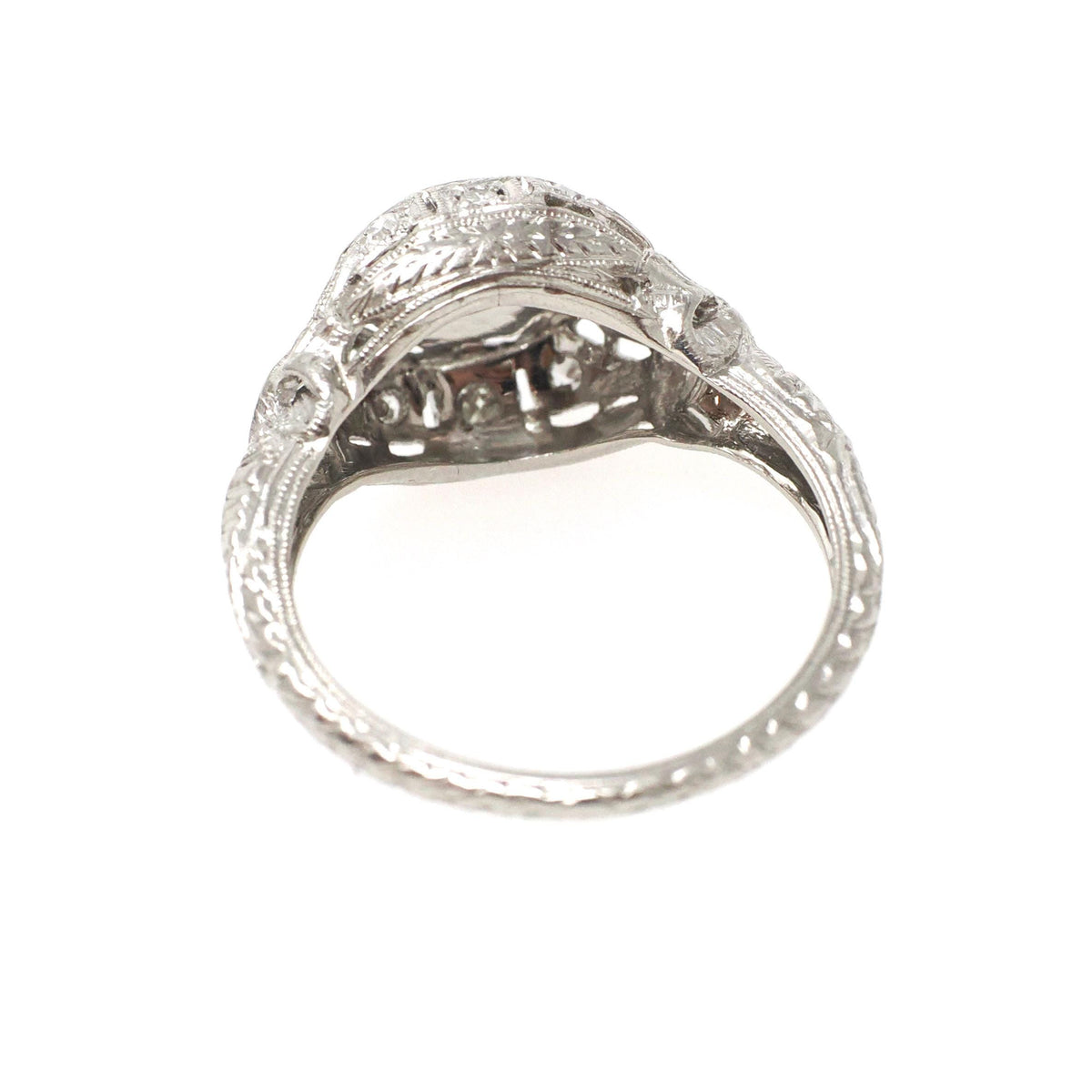 Antique Diamond Ring - Art Deco Platinum .61 CTW Octagonal Natural Gemstone Filigree Engagement - Circa 1920s Era Size 5 1/2 Fine Jewelry