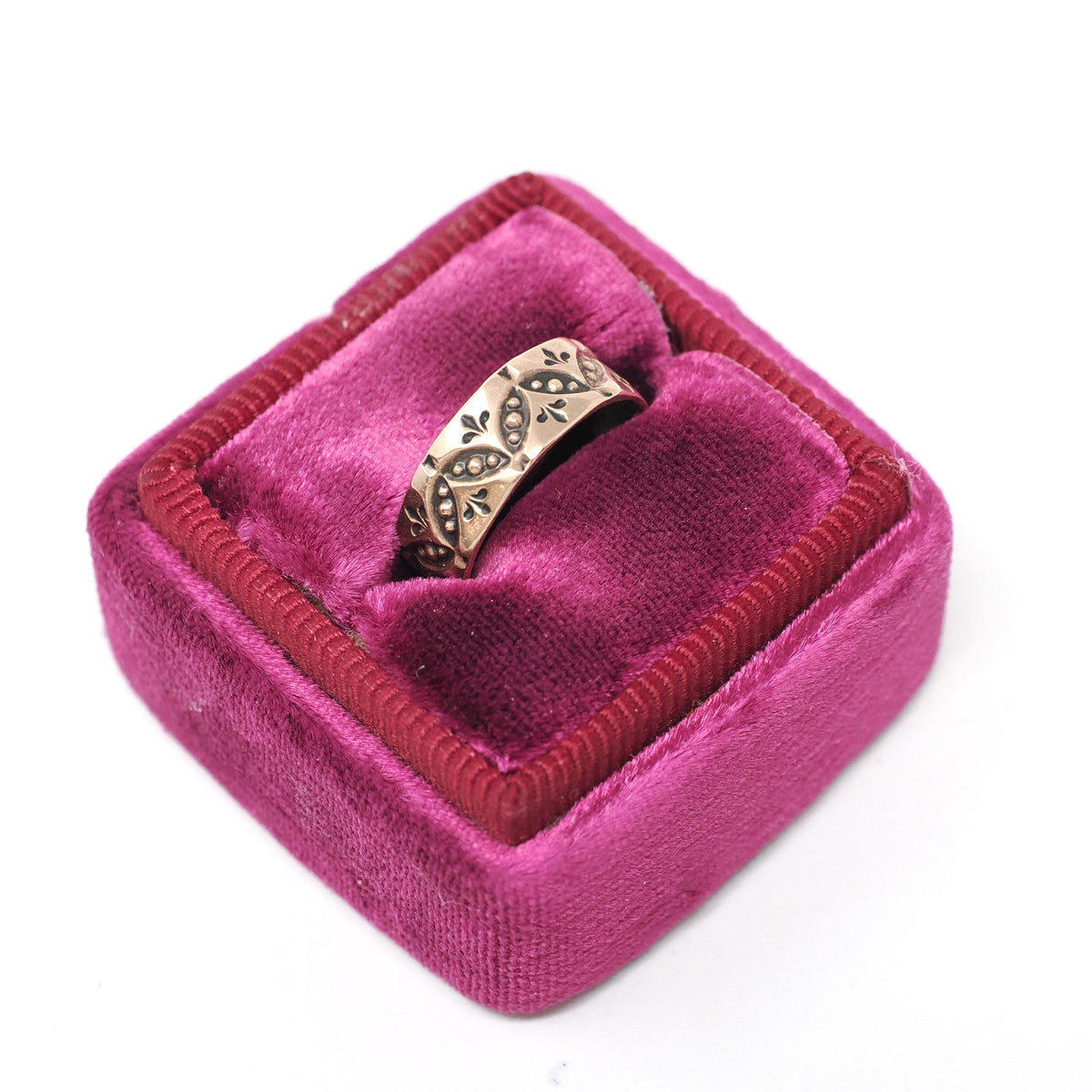 Antique Baby Band - Victorian 9k Rose Gold Engraved Pinky Midi Ring - Vintage Circa 1890s Era Size 1 1/4 Eternity Leaf Design Fine Jewelry