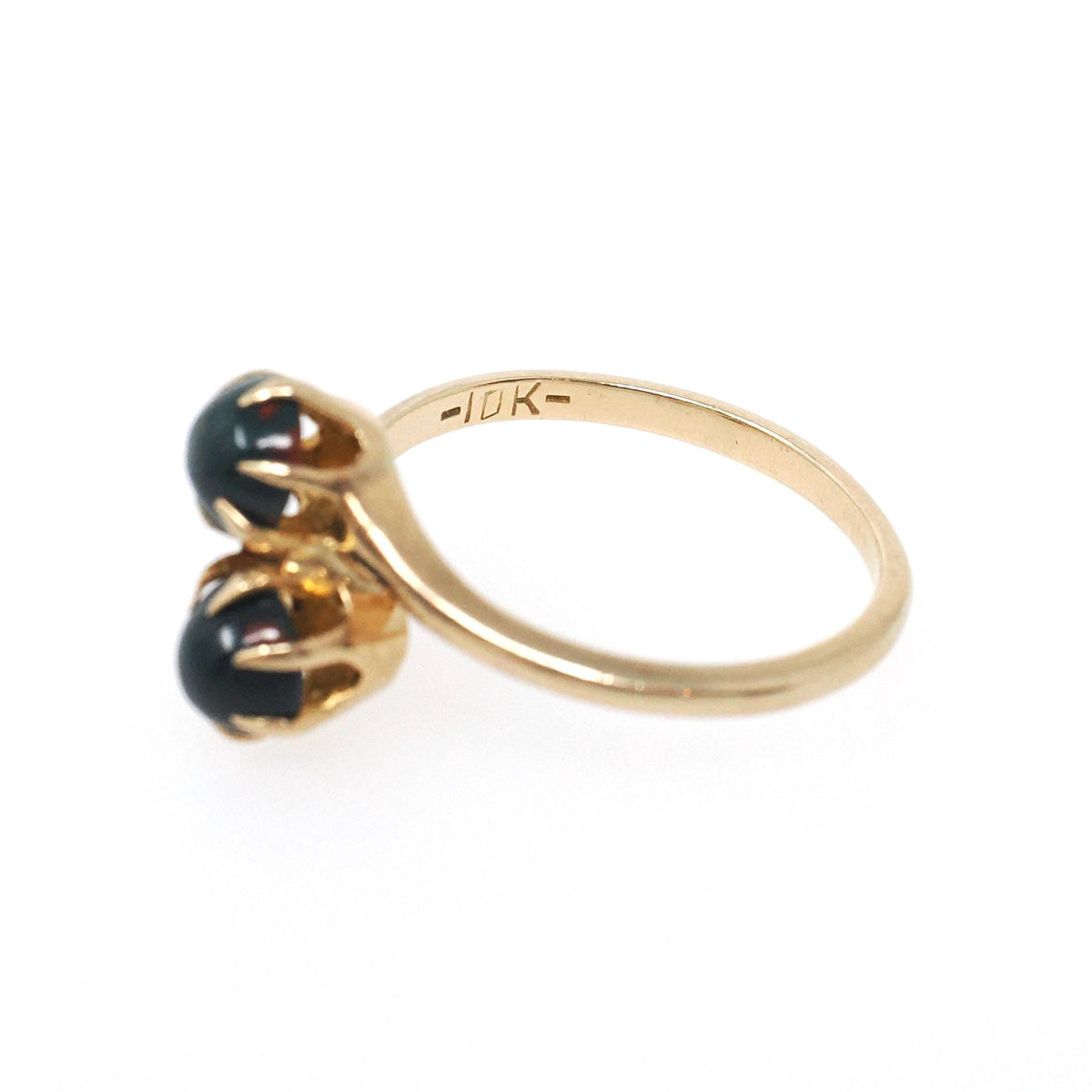 Antique Bloodstone Ring - Edwardian 10k Yellow Gold Round Dark Green Red Gems - Circa 1910s Era Size 6 1/4 Heliotrope Bypass Fine Jewelry