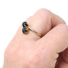 Antique Bloodstone Ring - Edwardian 10k Yellow Gold Round Dark Green Red Gems - Circa 1910s Era Size 6 1/4 Heliotrope Bypass Fine Jewelry