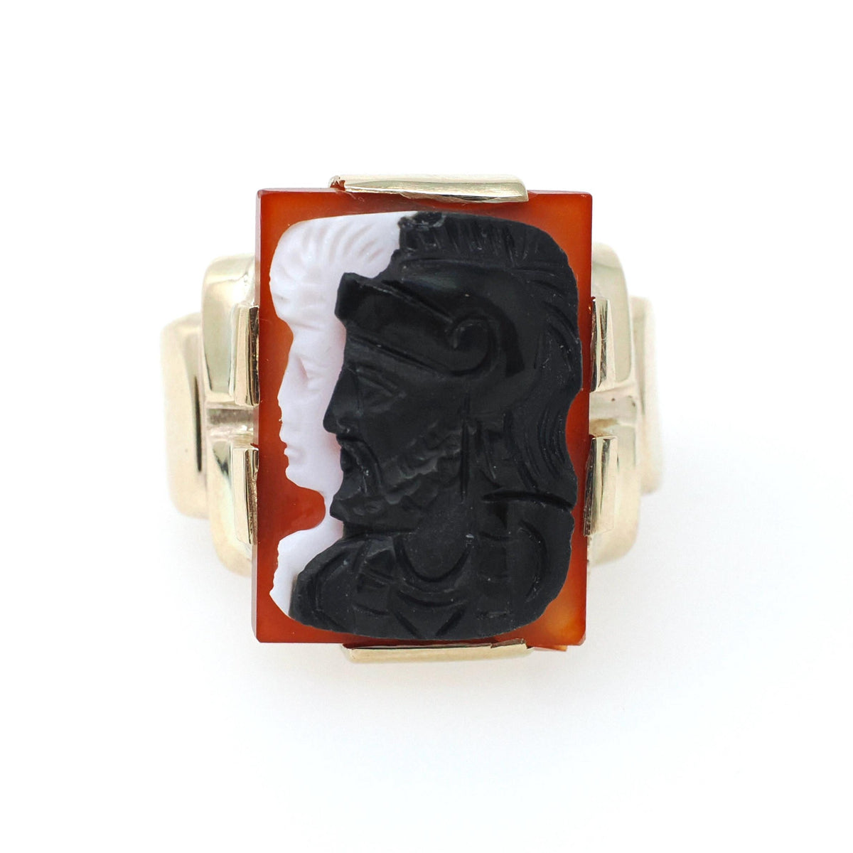 Art Deco Ring - Vintage 10k Yellow Gold Double Cameo Black White Natural Sardonyx - Circa 1930s Size 7 Helen & Paris Of Troy Fine Jewelry