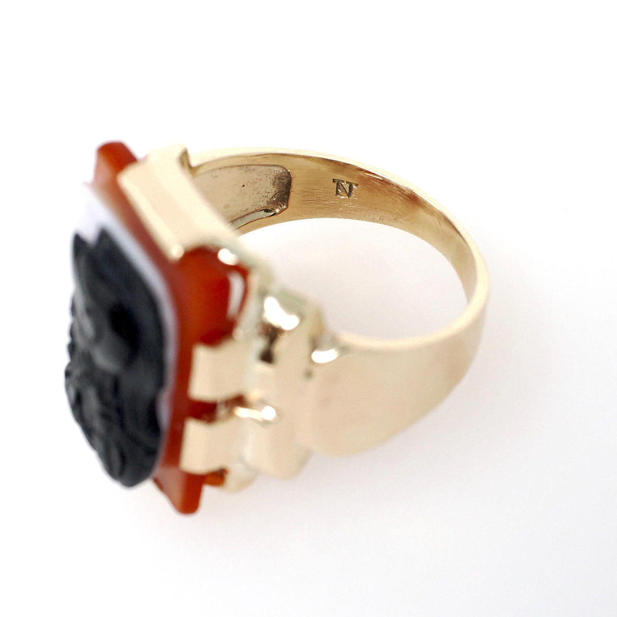 Art Deco Ring - Vintage 10k Yellow Gold Double Cameo Black White Natural Sardonyx - Circa 1930s Size 7 Helen & Paris Of Troy Fine Jewelry
