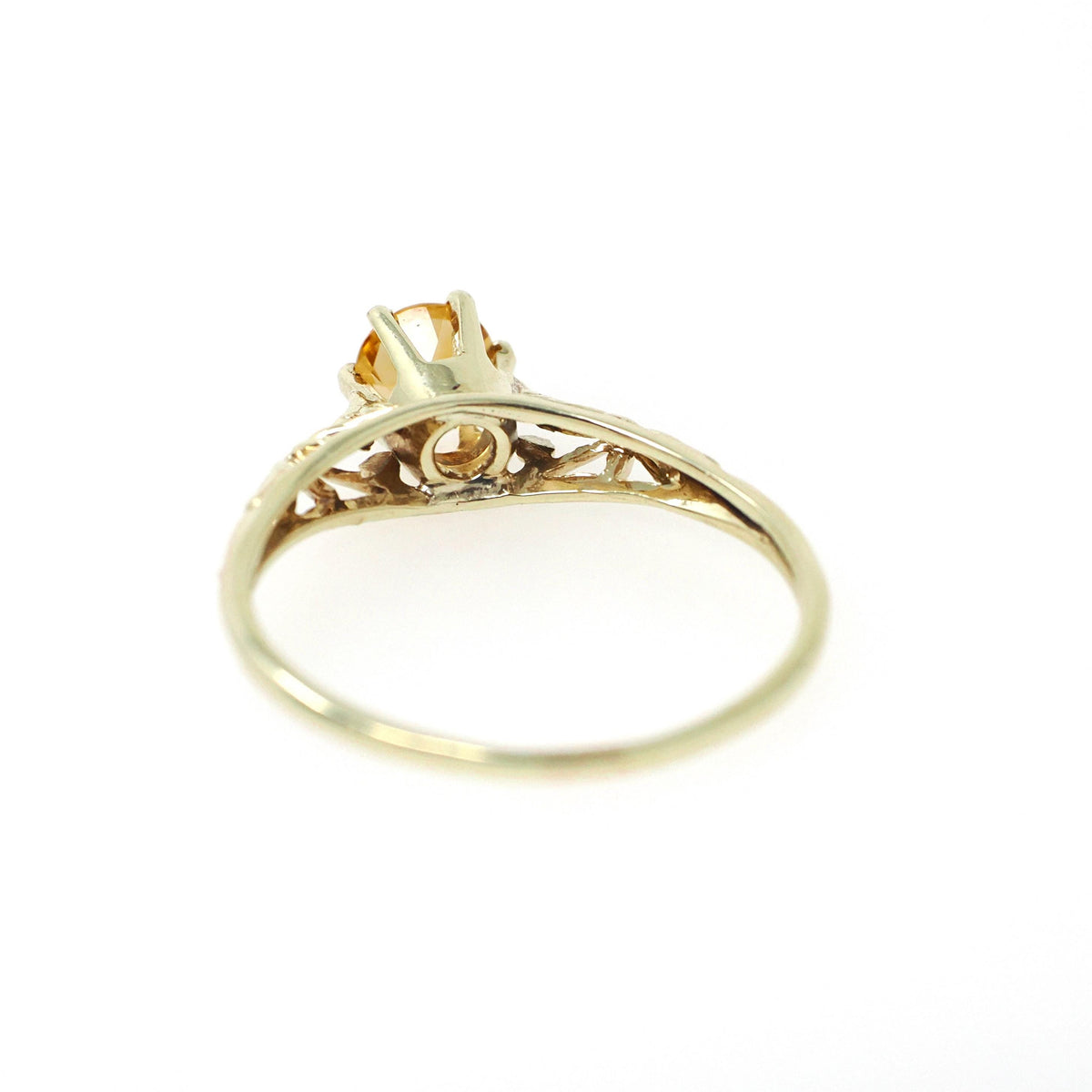 Edwardian Citrine Ring - Antique 14k Yellow Gold Gemstone Filigree Solitaire - Circa 1910s Era Size 7 1/2 November Birthstone Fine Jewelry
