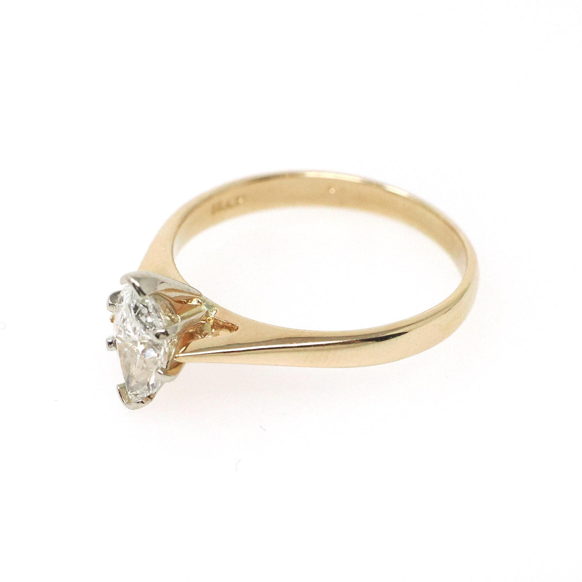 Marquise Diamond Ring - Contemporary 14k Yellow & White Gold .70 CT GIA Solitaire Engagement - Circa 1990s Size 7 1/4 Fine Two Tone Jewelry