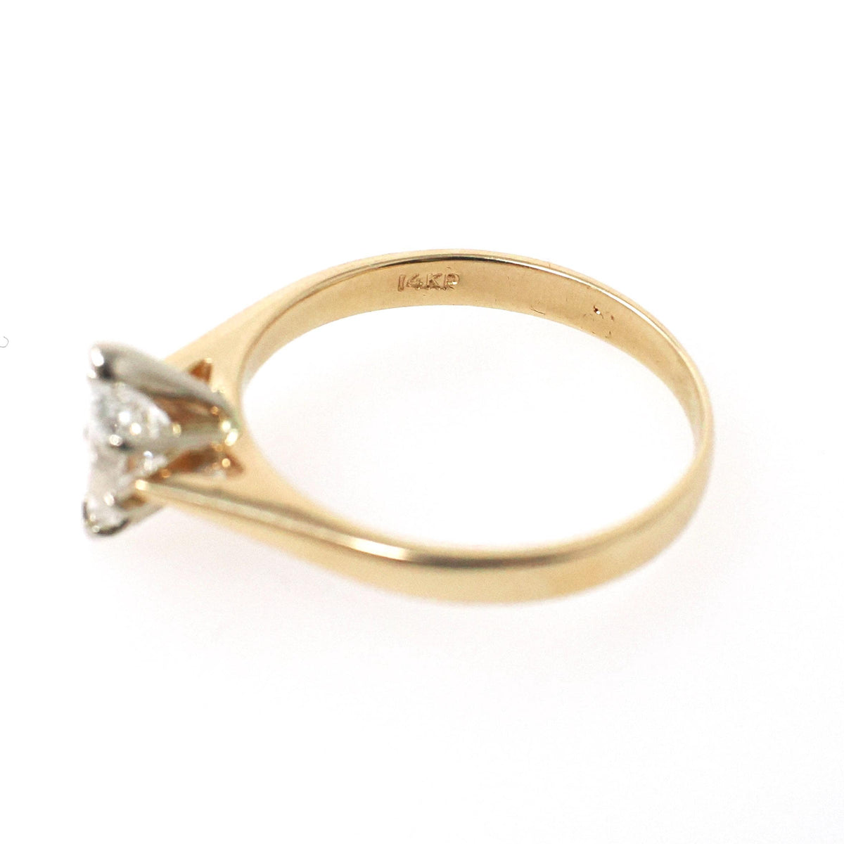 Marquise Diamond Ring - Contemporary 14k Yellow & White Gold .70 CT GIA Solitaire Engagement - Circa 1990s Size 7 1/4 Fine Two Tone Jewelry