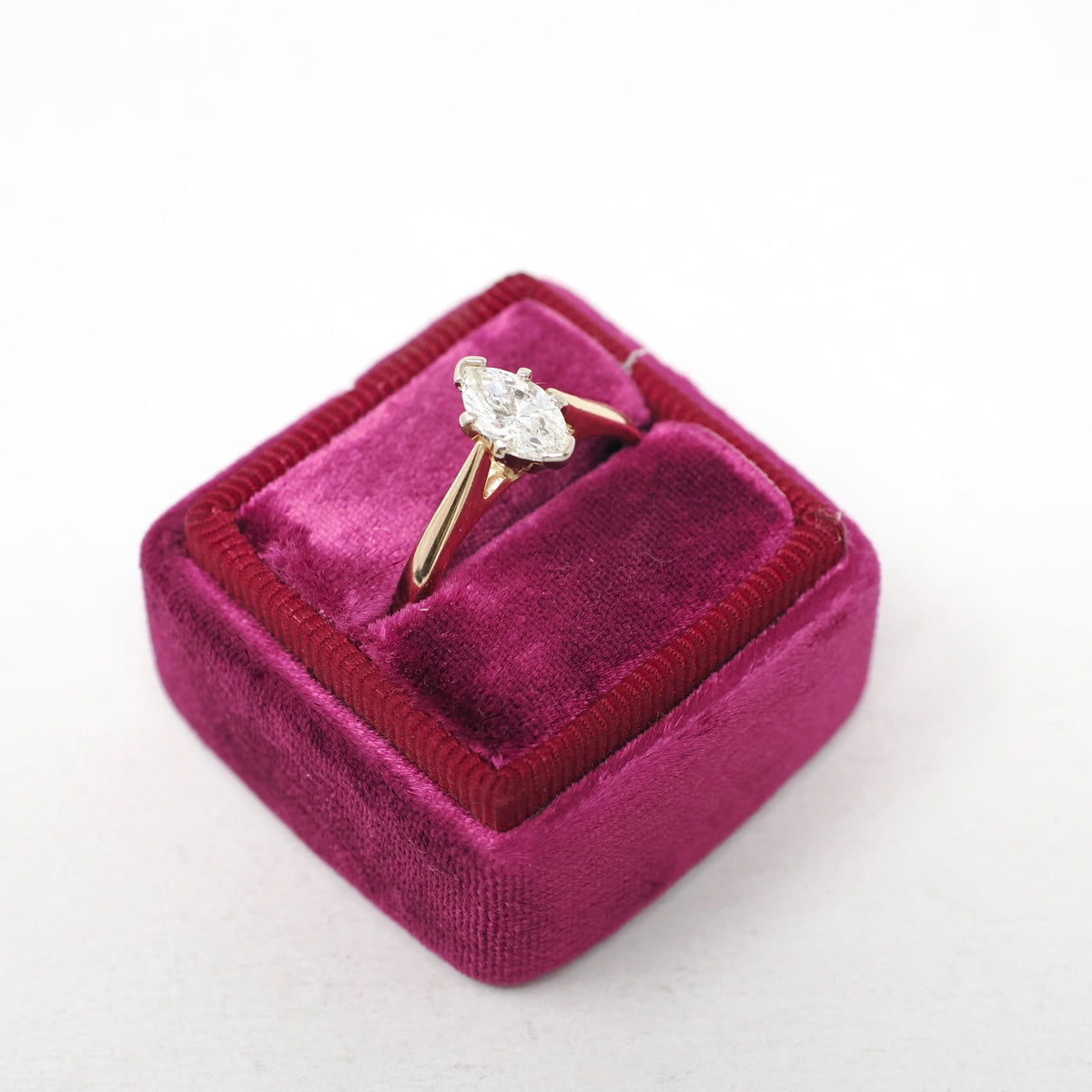 Marquise Diamond Ring - Contemporary 14k Yellow & White Gold .70 CT GIA Solitaire Engagement - Circa 1990s Size 7 1/4 Fine Two Tone Jewelry