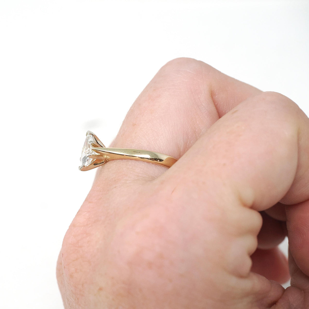 Marquise Diamond Ring - Contemporary 14k Yellow & White Gold .70 CT GIA Solitaire Engagement - Circa 1990s Size 7 1/4 Fine Two Tone Jewelry