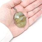 Picture Jasper Pendant Necklace - Retro Era Handmade Sterling Silver Natural Green Brown Gemstone Cab - Circa 1950s Unisex Fashion Jewelry