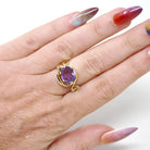 Created Color Change Sapphire Ring - Mid Century 10k Yellow Gold Natural 2.74 CT Gem - Circa 1960s Era Size 6 Victorian Revival Fine Jewelry