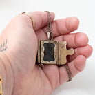 Antique Photo Locket - Victorian Book Satchel Gold Overlay Base Metal Pendant Necklace Charm - Circa 1890s Tintype Album Keepsake Jewelry