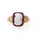 Antique Cameo Ring - Victorian 10k Rosy Yellow Gold Carved Soldier Red White Sardonyx Gemstone - Circa 1890 Size 5.25 Statement Fine Jewelry
