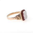 Antique Cameo Ring - Victorian 10k Rosy Yellow Gold Carved Soldier Red White Sardonyx Gemstone - Circa 1890 Size 5.25 Statement Fine Jewelry