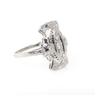 Vintage Diamond Ring - Art Deco 18k White Gold .33 CTW Natural Gemstone Shield - Circa 1930s Era Size 6 1/4 Statement Fine Bridal Jewelry