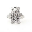 Vintage Diamond Ring - Art Deco 18k White Gold .33 CTW Natural Gemstone Shield - Circa 1930s Era Size 6 1/4 Statement Fine Bridal Jewelry