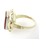 Art Deco Enamel Ring - Vintage 14k Yellow Gold Square Red Carnelian Gemstone - Circa 1930s Era Size 7 Cocktail Shield Fine Jewelry