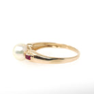 Cultured Pearl Ring - Contemporary 14k Yellow Gold Ruby Accent Gemstones - Vintage Circa 1990s Size 7 June and July Birthstones Fine Jewelry