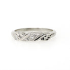 Mid Century Wedding Band - Vintage 14k White Gold Natural .02 CTW Diamond Floral Ring - Circa 1950s Size 6 1/4 Fine Bridal Stacking Jewelry