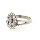 Diamond Halo Ring - Vintage Platinum & 14k White Gold .67 CTW Diamonds - Circa 1950s Era Size 7 1/4 Fine Pear Cluster Engagement Jewelry