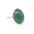 Vintage Jadeite Ring - Mid Century 14k Yellow Gold Light Green Oval Cabochon Gemstone - Circa 1960s Era Size 5 1/2 Fine Solitaire Jewelry