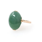 Vintage Jadeite Ring - Mid Century 14k Yellow Gold Light Green Oval Cabochon Gemstone - Circa 1960s Era Size 5 1/2 Fine Solitaire Jewelry