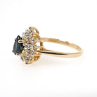 Pear Sapphire Halo Ring - Contemporary 14k Yellow Gold 0.50 CTW Diamond Cluster - Circa 1990s Era Size 6 1/2 Tiered Engagement Fine Jewelry