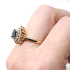 Pear Sapphire Halo Ring - Contemporary 14k Yellow Gold 0.50 CTW Diamond Cluster - Circa 1990s Era Size 6 1/2 Tiered Engagement Fine Jewelry