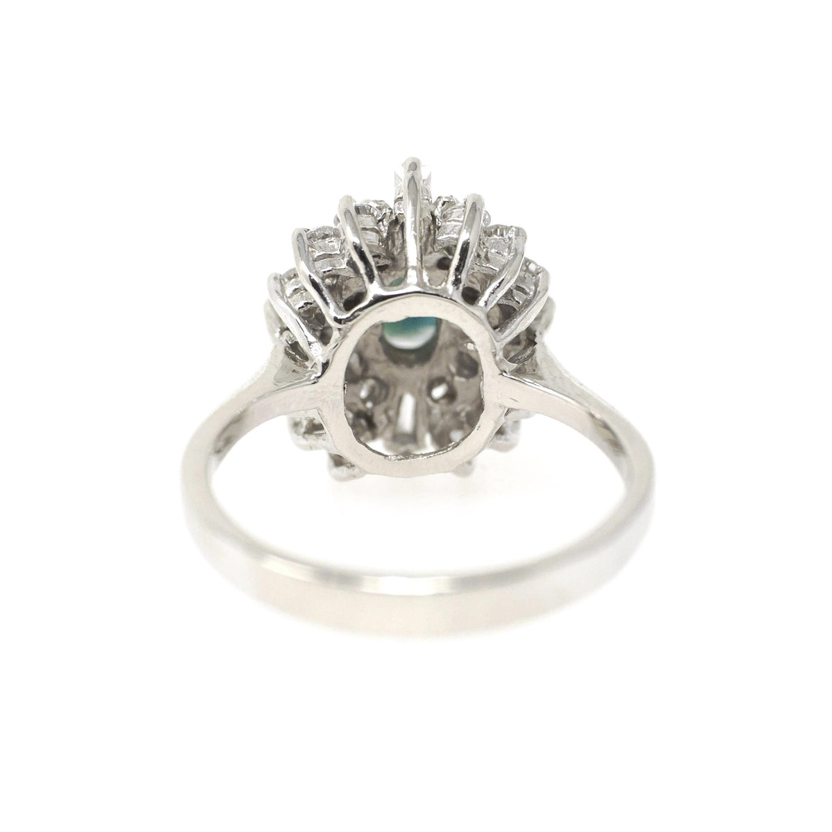 Sapphire & Diamond Ring - Contemporary 14k White Gold Oval Blue Gem .80 CTW Cluster Halo - Circa 1980s Era Size 5.75 Engagement Fine Jewelry