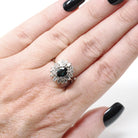Sapphire & Diamond Ring - Contemporary 14k White Gold Oval Blue Gem .80 CTW Cluster Halo - Circa 1980s Era Size 5.75 Engagement Fine Jewelry