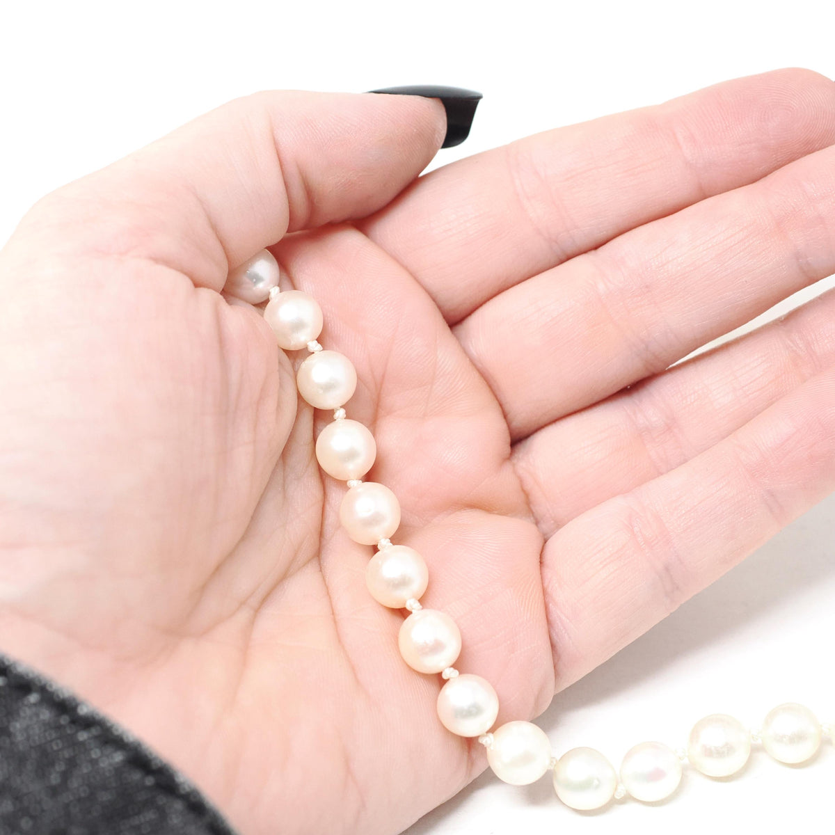 Cultured Pearl Bracelet - Art Deco 14k White Gold 7.5 MM Organic Gem Knotted Strand - Vintage Circa 1930s Era Fashion Accessory Fine Jewelry