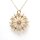 Antique Starburst Necklace - Edwardian 14k Yellow Gold .40 CTW Natural Old Mine & European Cut Diamond Pendant - Circa 1910s Fine Jewelry