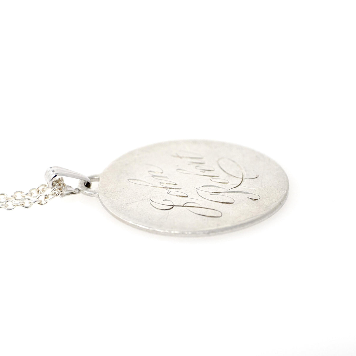 Vintage Love Token - Mid Century Sterling Silver Engraved Name John Robert Charm Necklace - Circa 1950s Era Engravable Disc Fashion Jewelry