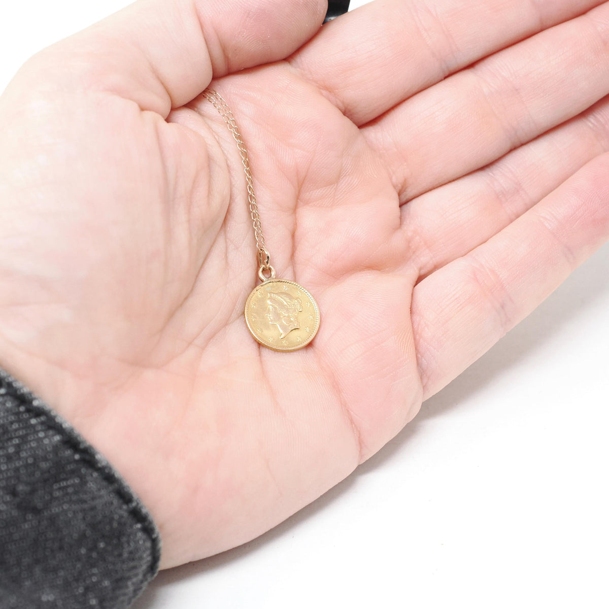 Victorian Love Token - Antique 22k Yellow Gold Charm Coin Pendant - Vintage Circa 1890s Era Engraved "ESB" Liberty Head Fine Jewelry
