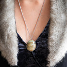 Picture Jasper Pendant Necklace - Retro Era Handmade Sterling Silver Natural Green Brown Gemstone Cab - Circa 1950s Unisex Fashion Jewelry