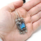 Morpho Butterfly Pendant - Retro Sterling Silver Blue Wing Necklace - Vintage Circa 1940s Era Tropical Sun Palm Tree Beach Souvenir Jewelry
